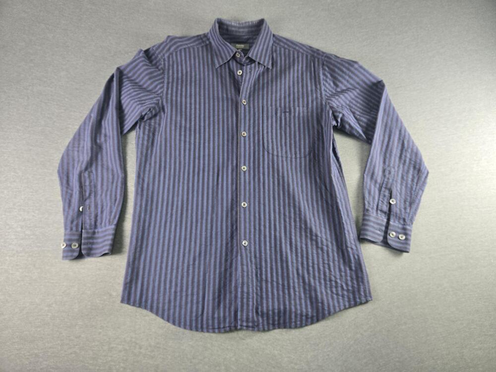 Zanella Shirt Mens Large Blue Stripe Long Sleeve Button Up Made In Italy Casual